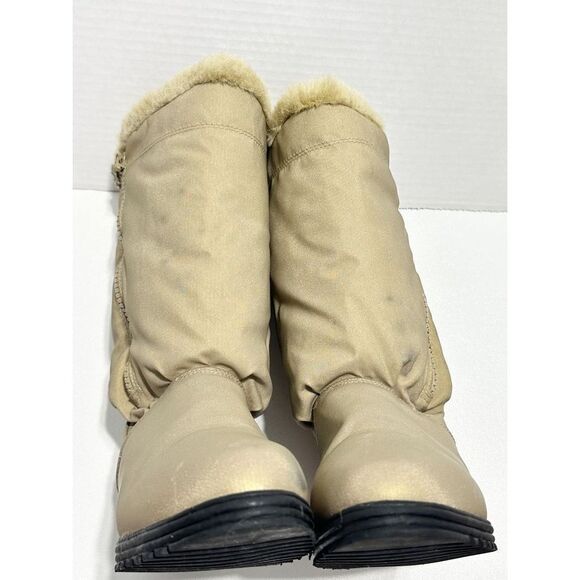 AJ Valenci Icicle Round Toe Mid Calf High Faux Fur Collar Zip Winter Boots Tan 7 - Picture 14 of 16